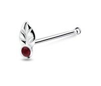 Leaf with Stone Silver Bone Nose Stud NSKD-751 
